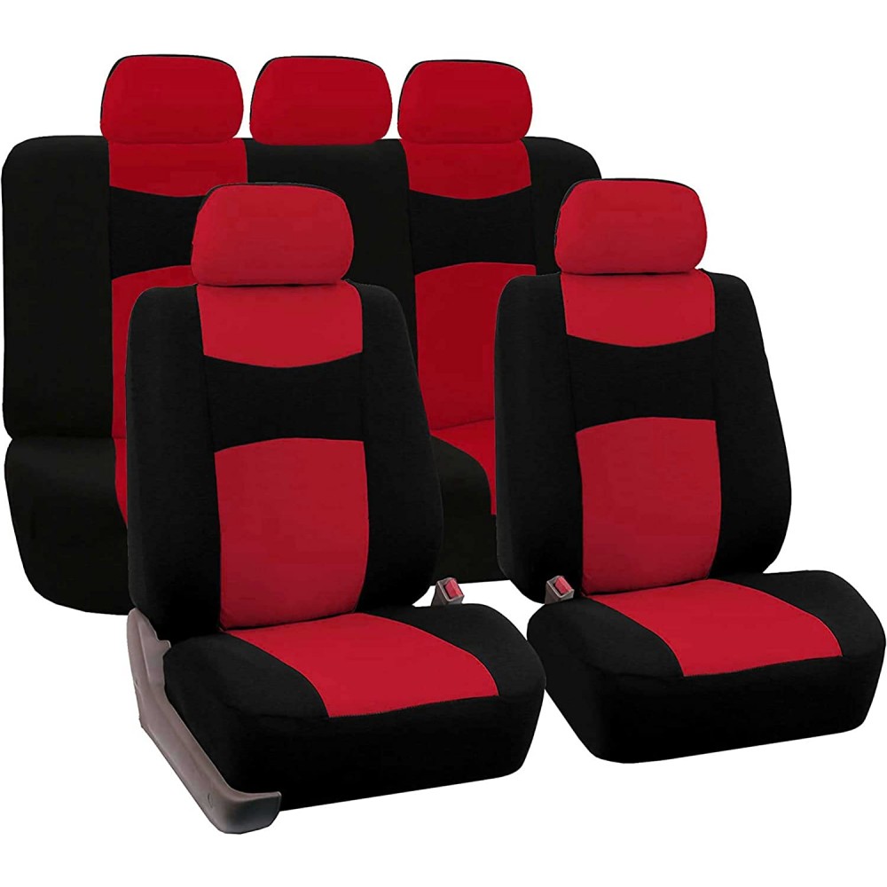 Set Completo Coprisedili Auto Universale 5D – 2 Anteriori E 3 Posteriori, Pelle PU, Compatibili Airbag, Nero/Rosso