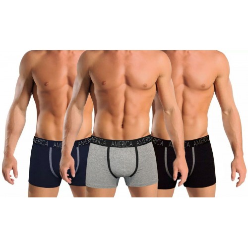 3 Pack Boxer Da Uomo Aris Tinta Unita Colori Assortiti In Cotone 