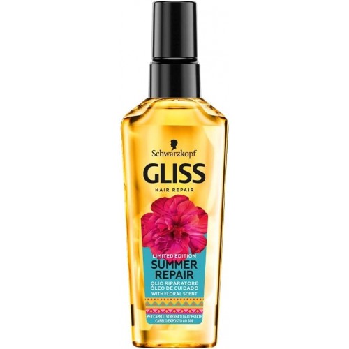 Olio Riparatore Gliss Schwarzkopf  Summer Repair per Capelli Stressati dall'Estate, con Essenza Floreale, 75 ml