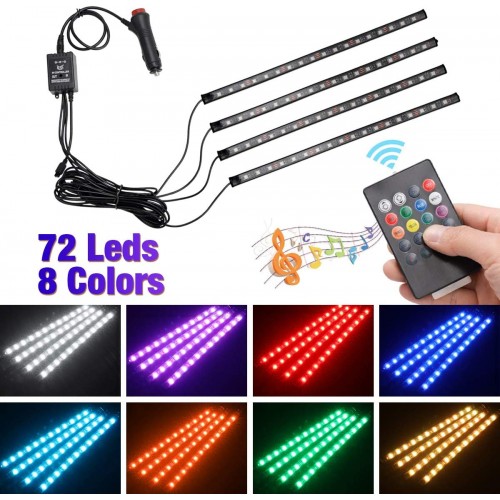 Luci Led  per Interni Auto dotato di 8 Colori e di 8 Modalità di Controllo Vocale intelligente, con Telecomando.