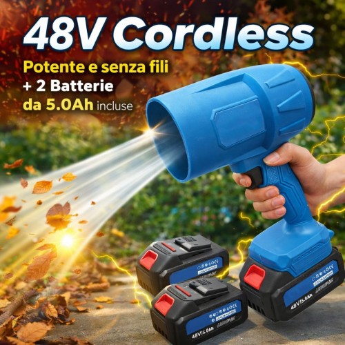 Soffiatore Portatile a Batteria 48V – 2 Batterie 5.0Ah Incluse