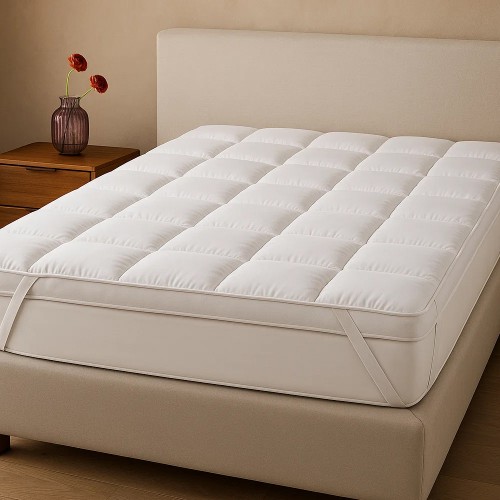Topper Matrimoniale 160x200 in Poliestere di Alta qualità, Morbido, antiallergico, Antiacaro e Traspirante Facile da Pulire Bianco