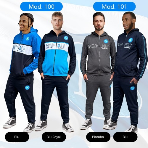 Tuta Felpata Homewear Napoli Blu e Grigia, con Zip e Cappuccio
